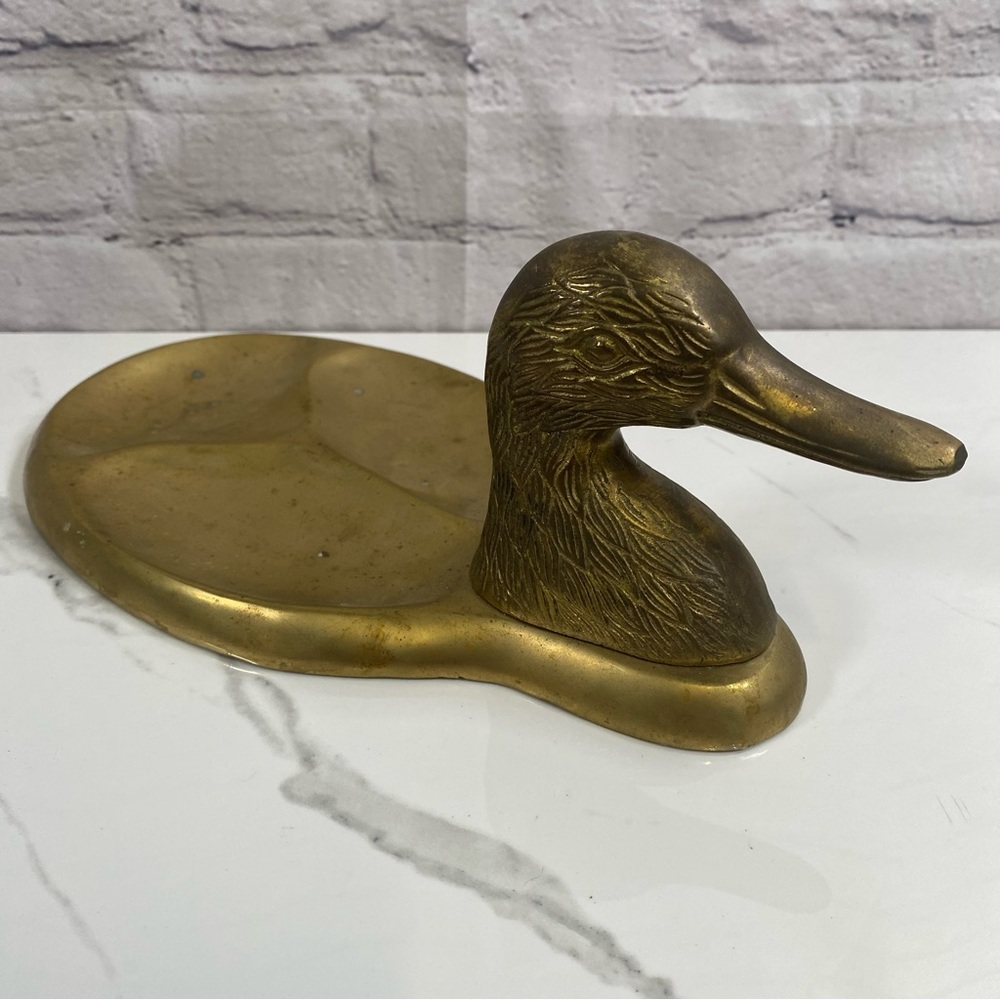 VTG Complete Brass Duck Divided  Trinket Coin Key Tray Dish Dresser Catchall